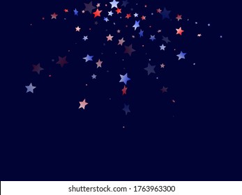 American Patriot Day stars background. Holiday confetti in US flag colors for President Day.  Stylish red blue white stars on dark American patriotic vector. 4th of July holiday stardust.