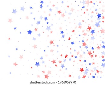 American Patriot Day stars background. Holiday confetti in USA flag colors for Presidents Day.  Solemn red blue white stars on white American patriotic vector. July 4th holiday stardust.