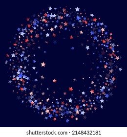 American Patriot Day stars background. Holiday confetti in USA flag colors for Patriot Day. Festive red blue white stars on dark American patriotic vector. Fourth of July stardust scatter.