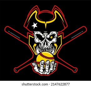 american patriot skull mascot holding softball for school, college or league	