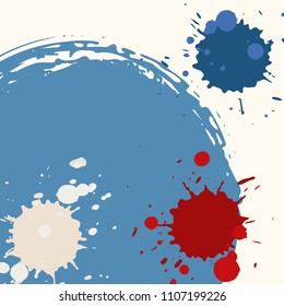 American patriotic artistic background. United States blank hand drawn brush stroke frame with space for text. Independence day design template. Splatter backdrop.