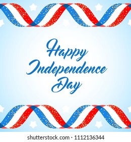 American patriotic background, Independence day 4 th july. Vector illustration. Abstract red-blue-white geometric background with stripes of flags ribbons. Lettering 4th July, Independence Day.