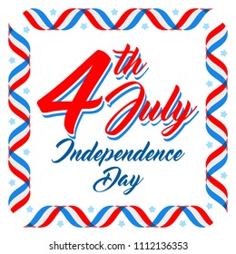 American patriotic background, Independence day 4 th july. Vector illustration. Abstract red-blue-white geometric background with stripes of flags ribbons. Lettering 4th July, Independence Day.