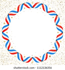American patriotic background, Independence day 4 th july. Vector illustration. Abstract red-blue-white geometric background with stripes of flags ribbons. Lettering 4th July, Independence Day.
