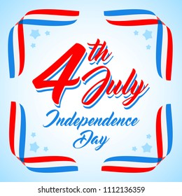 American patriotic background, Independence day 4 th july. Vector illustration. Abstract red-blue-white geometric background with stripes of flags ribbons. Lettering 4th July, Independence Day.