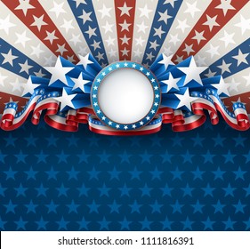 American patriotic background with round frame, 4th of july greeting card, EPS 10 contains transparency.