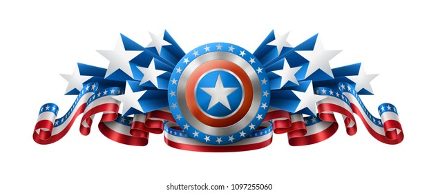 American patriotic background with shield, 4th of july greeting card, EPS 10 contains transparency.