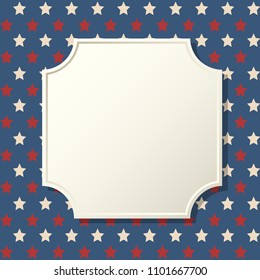American patriotic background. United States blank vintage frame with space for text. Independence day design template. Stars backdrop.