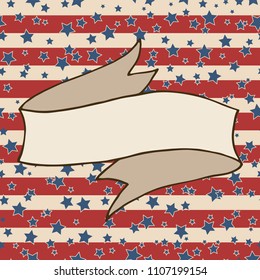 American patriotic background. United States blank ribbon banner frame with space for text. Independence day square design template. Stars and stripes backdrop.
