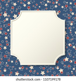 American patriotic background. United States blank vintage frame with space for text. Independence day design template. Stars backdrop.