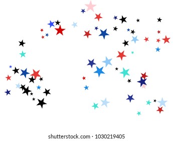 American Patriotic Background, Vector Blue, Red, White Stars Confetti. 