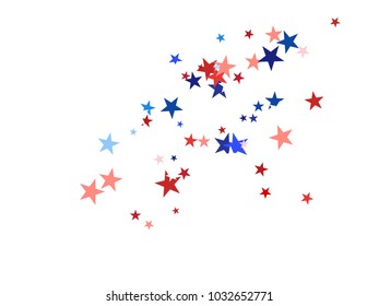 American Patriotic Background, Vector Blue, Red, White Stars Confetti. Labor, Independence, Memorial Day, 4th of July Election Banner. American Patriotic Background, Cool Falling Stars Flag Texture.