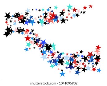 American Patriotic Background, Vector Blue, Red, White Stars Confetti. Labor, Independence, Memorial Day, 4th of July Political Pattern. American Patriotic Background, Freedom Falling Stars Texture.