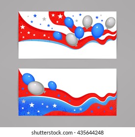 American Patriotic Backgrounds with stars and balloons. Patriotic banners. Independence Day cards. Holiday grange vector backgrounds with place for text
