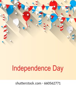 American Patriotic Banner for Independence Day with Balloons, Streamer, Stars and Pennants, in US National Colors - Illustration Vector