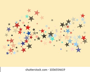 American Patriotic Banner, Vector Blue, Red, White Stars Confetti. Labor, Independence, Memorial Day, 4th of July Election Pattern. American Patriotic Design, Freedom Falling Stars Texture.