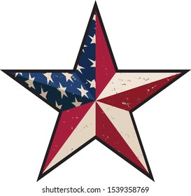 American Patriotic Barn Star in Antique Red, White and Blue, Isolated Vector Illustration