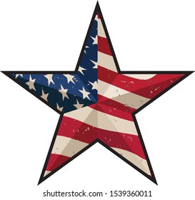 American Patriotic Barn Star with Antique Stars and Stripes Isolated Vector Illustration