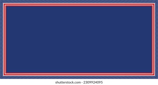 American patriotic border frame, banner. Isolated on blue background. Template design for cards, and invitations.