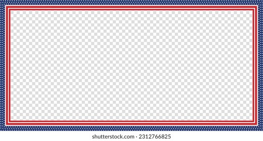 American patriotic border frame, banner, on transparent background. Template design for cards, and invitations.