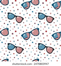 American patriotic bow seamless pattern for Independence day celebration. Isolated on white background. 4th of July holiday decor