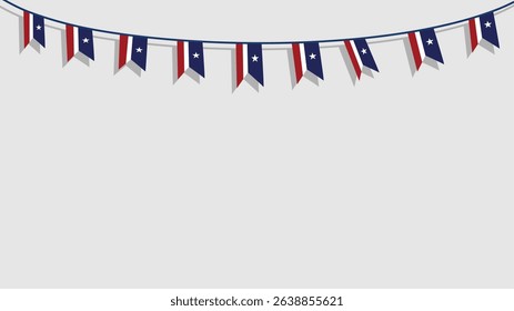 American patriotic bunting banner with red blue flag colors on white background