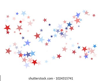 American Patriotic Decoration, Vector Blue, Red, White Stars Confetti. Labor, Independence, Memorial Day, 4th of July Political Pattern. American Patriotic Background, Cool Falling Stars Flag Texture.