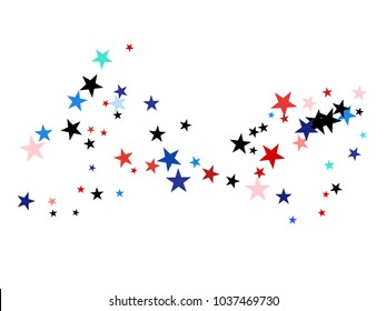 American Patriotic Decoration, Vector Blue, Red, White Stars Confetti. Labor, Independence, Memorial Day, 4th of July Political Pattern. American Patriotic Background, Cool Falling Stars Flag Texture.