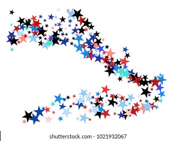 American Patriotic Design, Vector Blue, Red, White Stars Confetti. Labor, Independence, Memorial Day, 4th of July Election Pattern. American Patriotic Background, Cool Falling Stars Flag Texture.