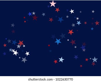 American Patriotic Design, Vector Blue, Red, White Stars Confetti. Labor, Independence, Memorial Day, 4th of July Political Pattern. American Patriotic Background, Cool Falling Stars Flag Texture.