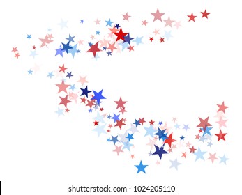 American Patriotic Design, Vector Blue, Red, White Stars Confetti. Labor, Independence, Memorial Day, 4th of July Election Pattern. American Patriotic Background, Cool Falling Stars Flag Texture.