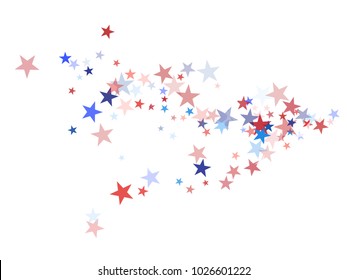 American Patriotic Design, Vector Blue, Red, White Stars Confetti. Labor, Independence, Memorial Day, 4th of July Political Pattern. American Patriotic Background, Freedom Falling Stars Texture.