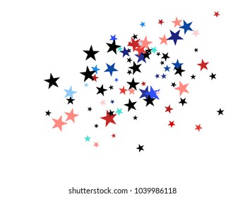American Patriotic Design, Vector Blue, Red, White Stars Confetti. 