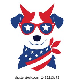 American Patriotic dog with sunglasses Vector Illustration