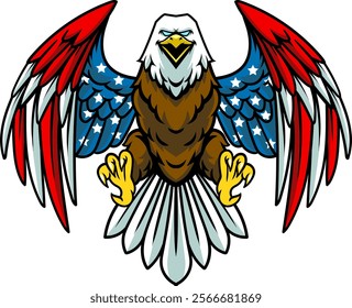 American Patriotic Flying Bald Eagle Vector Cartoon Illustration