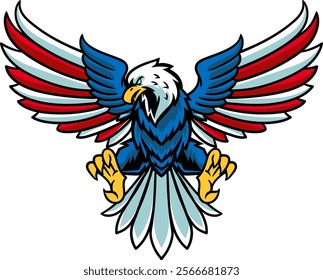 American Patriotic Flying Bald Eagle Vector Cartoon Character Illustration