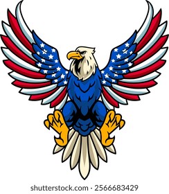 American Patriotic Flying Bald Eagle Vector Cartoon Character Illustration