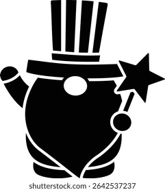 American patriotic gnome black silhouette design isolated. 
Cute 4th of July characters clipart cartoon vector illustration.
USA Independence day.
Transparent background.