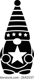 American patriotic gnome black silhouette design isolated. 
Cute 4th of July characters clipart cartoon vector illustration.
USA Independence day.
Transparent background.