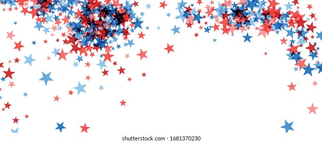 American patriotic holiday stars frame background. US flag colors and white background. Vector illustration.