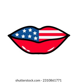 American patriotic lips. 4th of July design. USA Independence Day of America. Vector template for greeting card, logo design, banner, flyer, sticker, postcard, etc. 