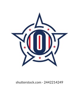 American Patriotic O Logo with Star and Flag. Letter O Patriotic Logo Design