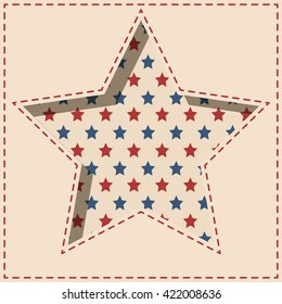 American patriotic paper cut background with stars pattern in vintage colors.