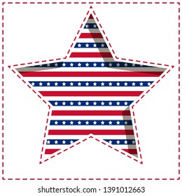 American patriotic paper cut dashed background with bright stars and stripes pattern.