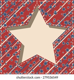 American patriotic paper cut dashed frame with stars and stripes pattern in vintage colors.