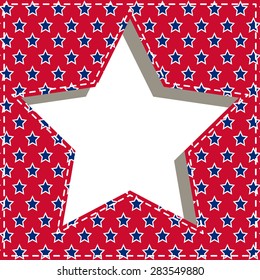 American patriotic paper cut dashed frame with stars pattern in bright red, blue and white.