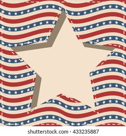 American patriotic paper cut dashed frame with stars and stripes pattern in vintage colors. Independence day vector background.