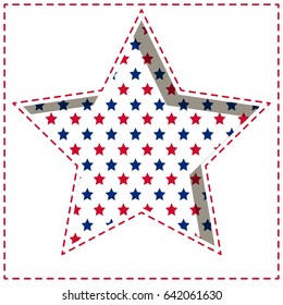 American patriotic paper cut dashed background with bright stars pattern.