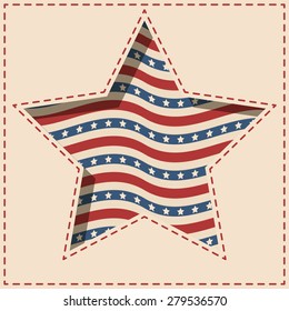 American patriotic paper star shaped  background with stars and stripes pattern in vintage colors.