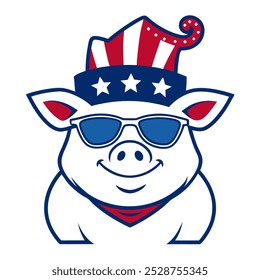 American Patriotic Pig Vector Line Art